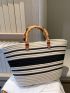 Striped Pattern Bamboo Joint Design Straw Bag