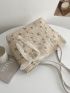 Plant Embroidered Twilly Scarf Decor Straw Bag