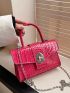 Mini Neon Pink Crocodile Embossed Chain Flap Square Bag