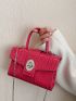 Mini Neon Pink Crocodile Embossed Chain Flap Square Bag