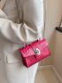 Mini Neon Pink Crocodile Embossed Chain Flap Square Bag