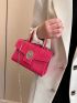 Mini Neon Pink Crocodile Embossed Chain Flap Square Bag