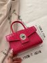 Mini Neon Pink Crocodile Embossed Chain Flap Square Bag