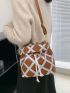 Plaid Pattern Drawstring Front Bucket Bag