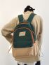 Men Color Block Letter Patch Decor Functional Backpack