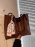 Crocodile Embossed Twilly Scarf Decor Shoulder Tote Bag