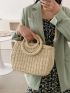 Drawstring Detail Straw Bag