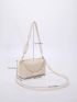 Chain & Letter Patch Decor Straw Bag