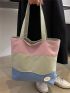 Colorblock Letter Patch Decor Shopper Bag, Mothers Day Gift For Mom