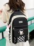 4pcs Checkered & Cartoon Graphic Functional Backpack Set