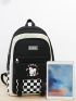 4pcs Checkered & Cartoon Graphic Functional Backpack Set