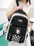 4pcs Checkered & Cartoon Graphic Functional Backpack Set