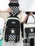 4pcs Checkered & Cartoon Graphic Functional Backpack Set