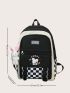 4pcs Checkered & Cartoon Graphic Functional Backpack Set