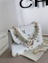 Mini Floral Embroidery Faux Pearl Decor Flap Square Bag