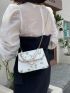 Mini Floral Embroidery Faux Pearl Decor Flap Square Bag