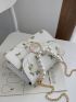 Mini Floral Embroidery Faux Pearl Decor Flap Square Bag