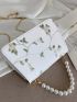 Mini Floral Embroidery Faux Pearl Decor Flap Square Bag