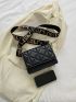 Geometric Embossed Flap Square Bag Fashionable Black PU For Daily Life