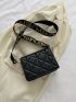 Geometric Embossed Flap Square Bag Fashionable Black PU For Daily Life