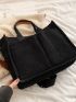 Letter Patch Decor Corduroy Shoulder Tote Bag