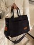 Letter Patch Decor Corduroy Shoulder Tote Bag