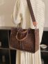 Letter Patch Decor Corduroy Shoulder Tote Bag