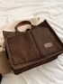 Letter Patch Decor Corduroy Shoulder Tote Bag