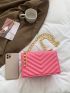 Neon Pink Chevron Quilted Chain Flap Square Bag