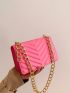 Mini Neon Pink Chevron Quilted Flap Chain Square Bag