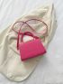Neon Pink Crocodile Embossed Heart Decor Flap Square Bag
