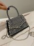 Mini Rhinestone & Studded Decor Flap Chain Square Bag