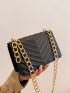 Chevron Quilted Chain Flap Square Bag