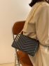 Chevron Quilted Chain Flap Square Bag