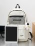 Letter Graphic Functional Backpack With Bag Charm