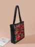 Flower & Bird Embroidered Tote Bag, Large Capacity Shoulder Bag, Stylish Handbag Floral & Bird Pattern Shopper Bag, Mothers Day Gift For Mom