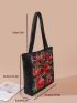 Flower & Bird Embroidered Tote Bag, Large Capacity Shoulder Bag, Stylish Handbag Floral & Bird Pattern Shopper Bag, Mothers Day Gift For Mom