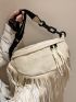 Letter Embroidered Fringe Trim Fanny Pack