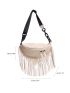 Letter Embroidered Fringe Trim Fanny Pack