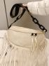 Letter Embroidered Fringe Trim Fanny Pack