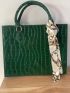 Small Tote Bag Crocodile Embossed Twilly Scarf Decor