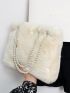 Faux Pearl Decor Fluffy Shoulder Bag