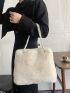 Faux Pearl Decor Fluffy Shoulder Bag