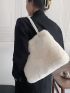 Faux Pearl Decor Fluffy Shoulder Bag