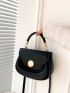 Top Handle Saddle Bag Flap Black PU Fashionable