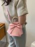 Mini Letter Embossed Bow Decor Bucket Bag