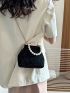 Mini Rhinestone & Faux Pearl Decor Square Bag