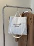 Letter Embroidered Double Handle Shopper Bag