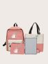 4pcs Cat & Letter Graphic Functional Backpack Set