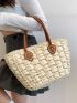 Braided Detail Double Handle Straw Bag